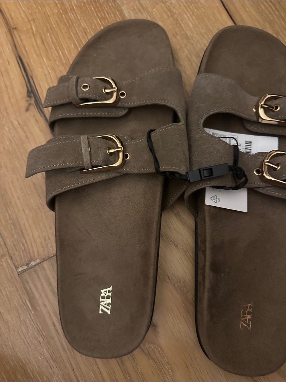 Zara Brown Double-Buckle Suede Slide Sandals - Picture 4 of 4